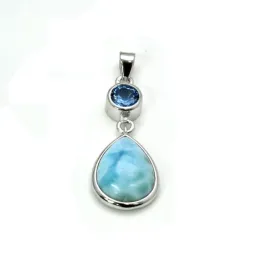 10X14 Larimar Pear Shaped Pendant Aqua Accent