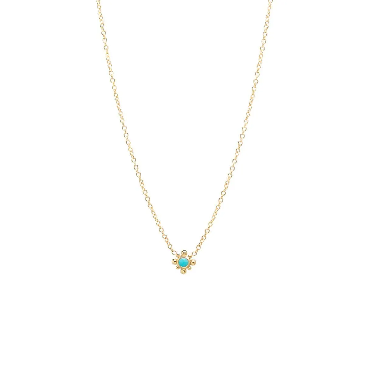 14K Gold Tiny Bead Turquoise Starburst Necklace