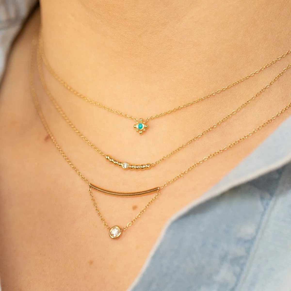 14K Gold Tiny Bead Turquoise Starburst Necklace