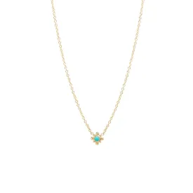 14K Gold Tiny Bead Turquoise Starburst Necklace