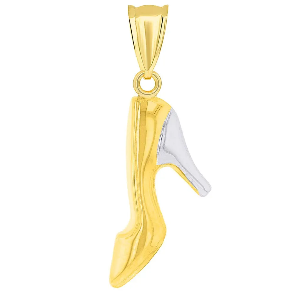 14k Gold Two Tone Pointed Toe High Heel Shoe Pendant with Figaro Necklace - Yellow Gold