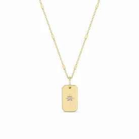 14k Star Set Diamond Small Square Edge Dog Tag Necklace