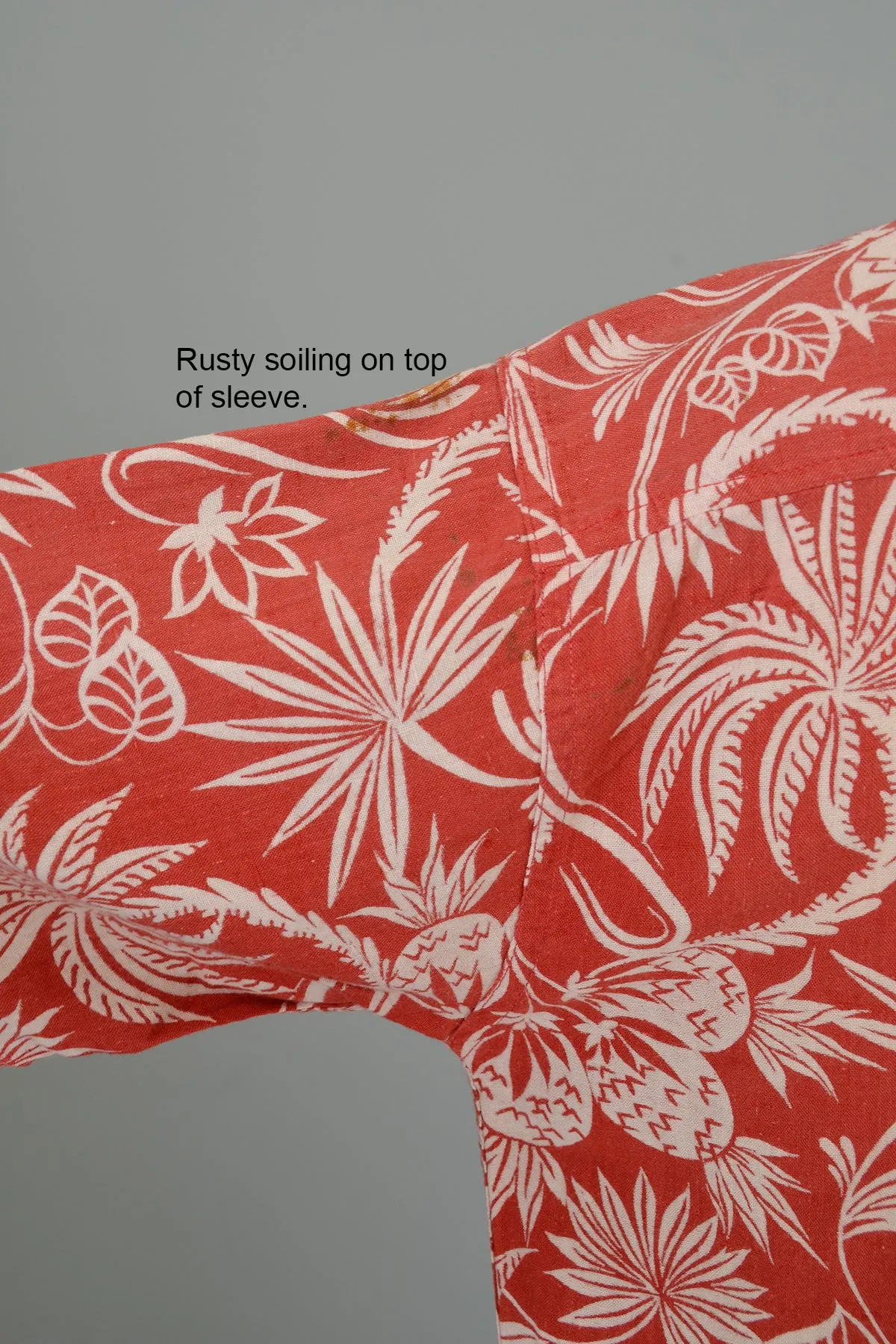 1940s 50s Red White Atomic Floral and Pineapple Print Unisex Hawaiian Shirt
