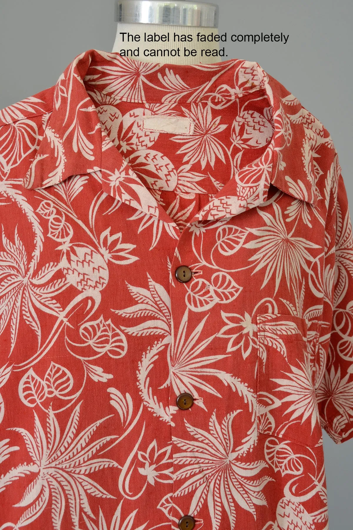 1940s 50s Red White Atomic Floral and Pineapple Print Unisex Hawaiian Shirt