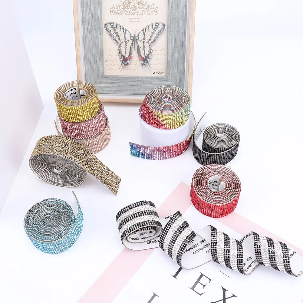 1m Rhinestone Tape Ribbon Self-adhesive Crystal DIY Cake Wrap Wedding Decor