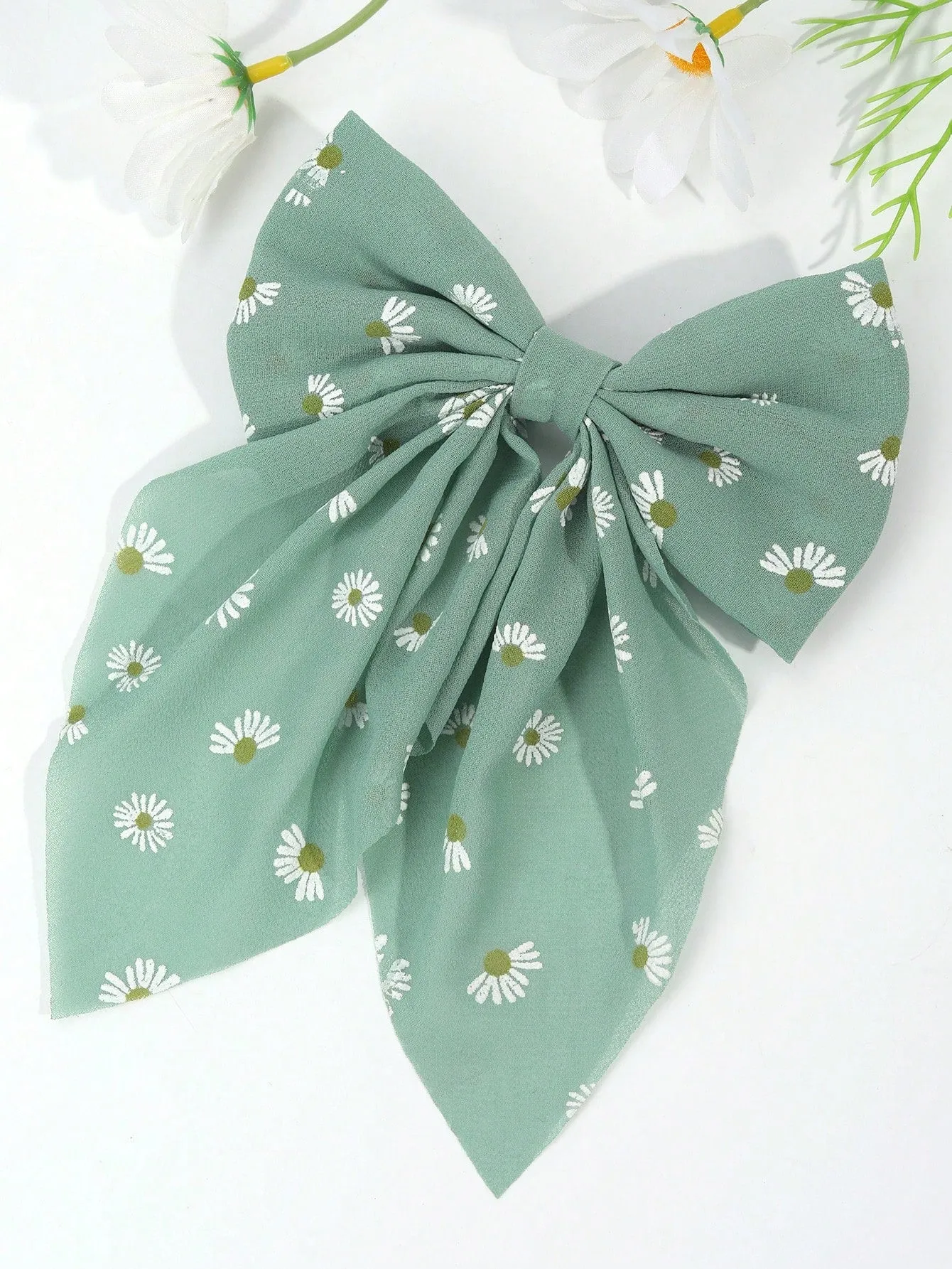 1pc Ribbon Daisy Print Bowknot Hair Clips For Women,Elegant Cute Trailing-Tail Alligator Hair Clips,Women Fashion Hair Accessory For Daily.