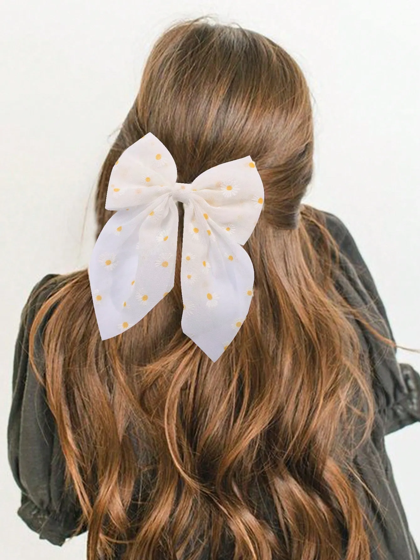 1pc Ribbon Daisy Print Bowknot Hair Clips For Women,Elegant Cute Trailing-Tail Alligator Hair Clips,Women Fashion Hair Accessory For Daily.