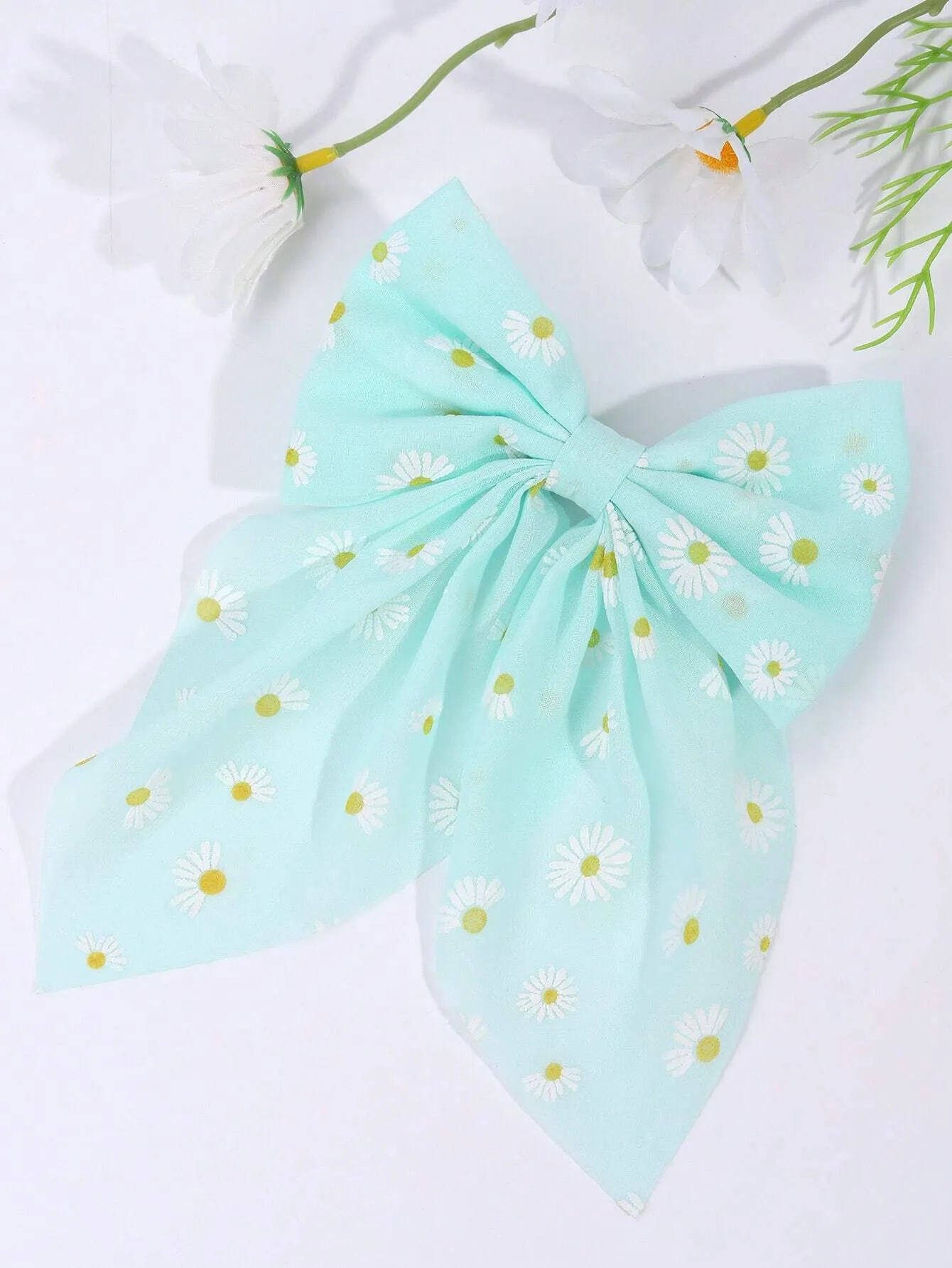 1pc Ribbon Daisy Print Bowknot Hair Clips For Women,Elegant Cute Trailing-Tail Alligator Hair Clips,Women Fashion Hair Accessory For Daily.