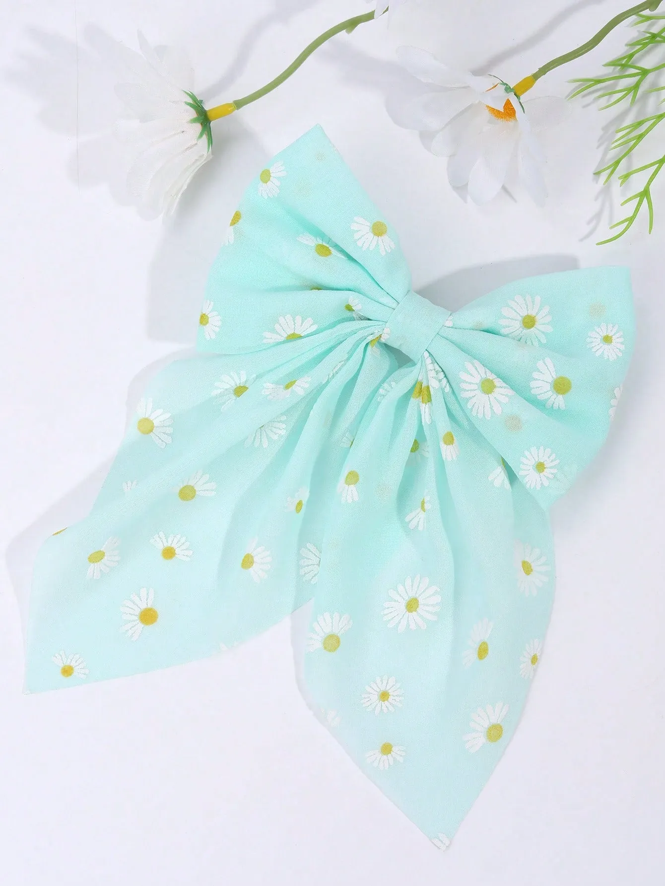 1pc Ribbon Daisy Print Bowknot Hair Clips For Women,Elegant Cute Trailing-Tail Alligator Hair Clips,Women Fashion Hair Accessory For Daily.