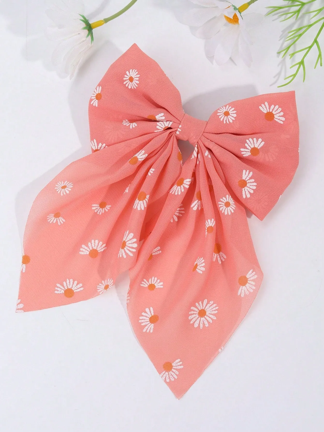 1pc Ribbon Daisy Print Bowknot Hair Clips For Women,Elegant Cute Trailing-Tail Alligator Hair Clips,Women Fashion Hair Accessory For Daily.