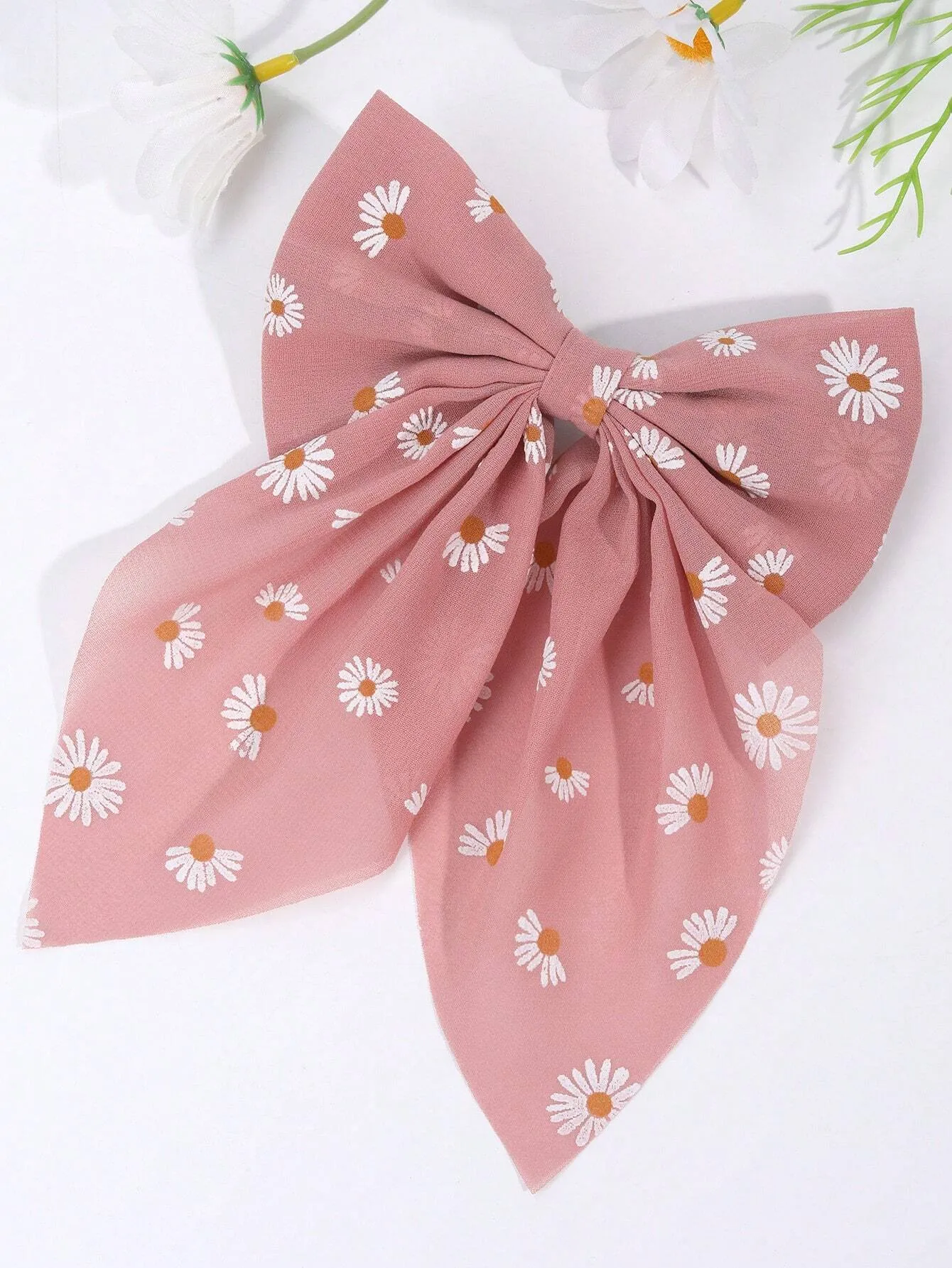 1pc Ribbon Daisy Print Bowknot Hair Clips For Women,Elegant Cute Trailing-Tail Alligator Hair Clips,Women Fashion Hair Accessory For Daily.