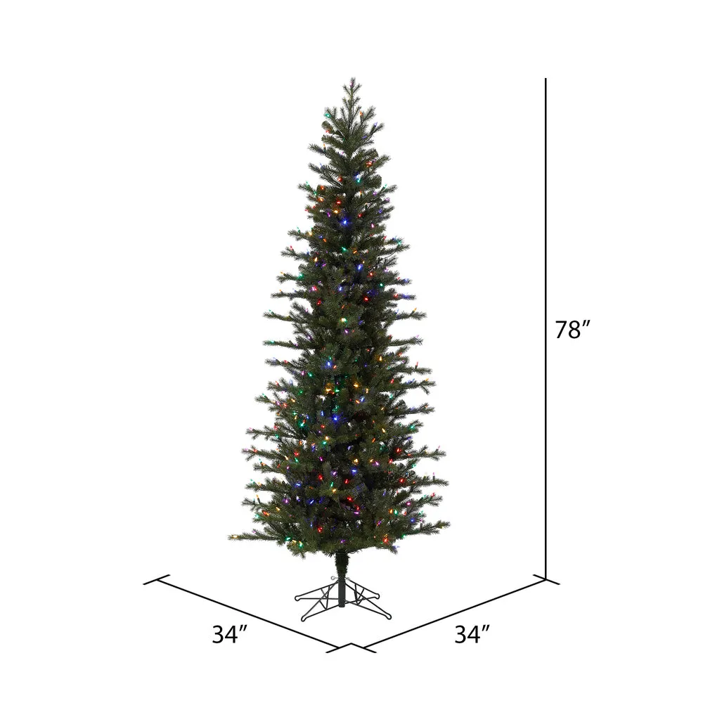 6.5' x 34" Hillside Pencil Spruce Artificial Christmas Tree Colored Dura-Lit LED