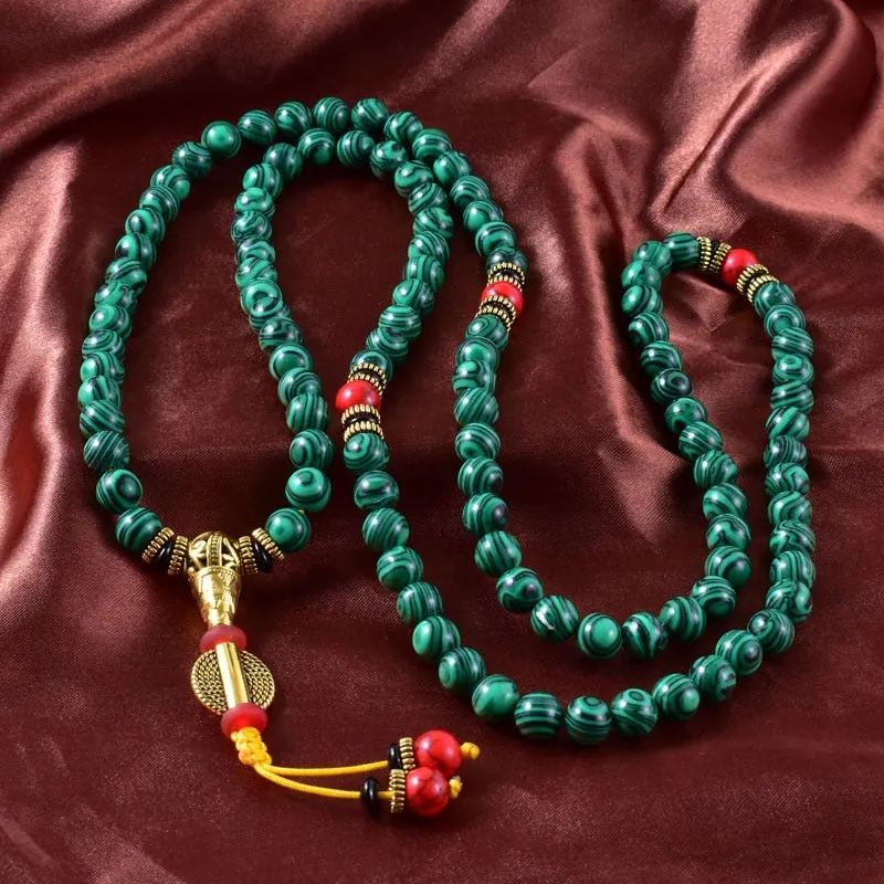 8mm Malachite JapaMala Spiritual Women Men Yoga Jewelry Prayer Meditation 108 Mala Necklace