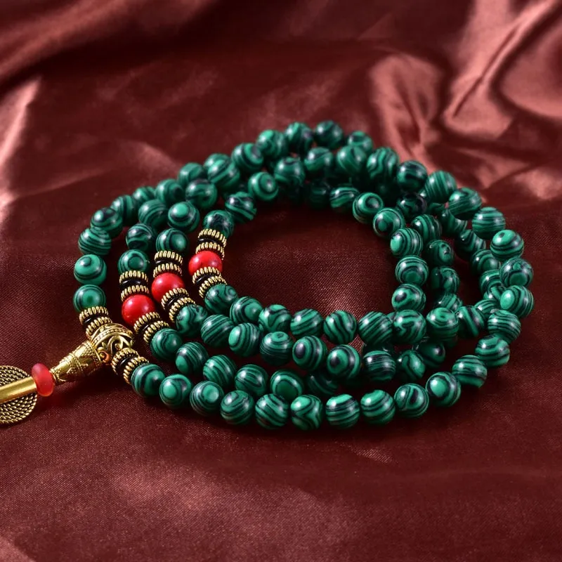 8mm Malachite JapaMala Spiritual Women Men Yoga Jewelry Prayer Meditation 108 Mala Necklace