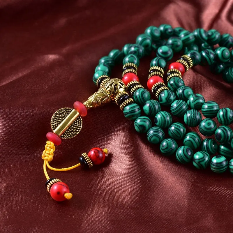 8mm Malachite JapaMala Spiritual Women Men Yoga Jewelry Prayer Meditation 108 Mala Necklace