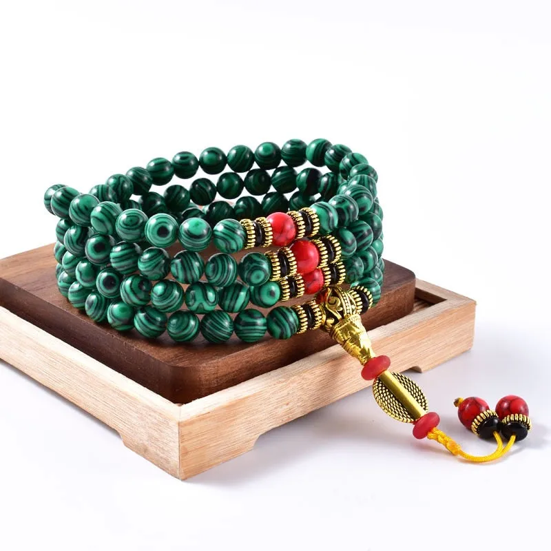8mm Malachite JapaMala Spiritual Women Men Yoga Jewelry Prayer Meditation 108 Mala Necklace