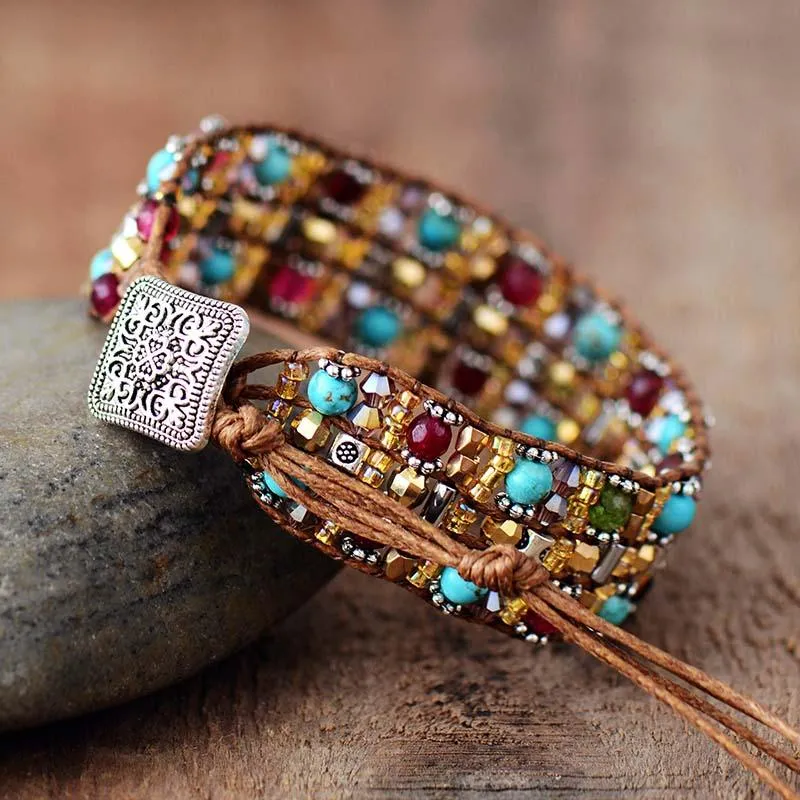 Agate Jasper & Tibetan Beads Cuff Bracelet