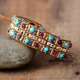 Agate Jasper & Tibetan Beads Cuff Bracelet