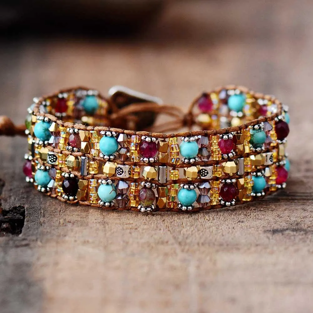 Agate Jasper & Tibetan Beads Cuff Bracelet
