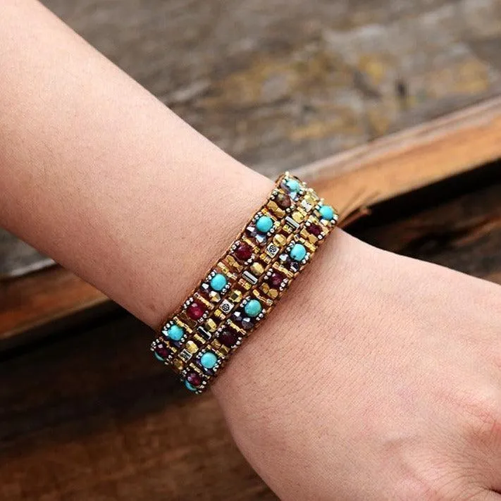 Agate Jasper & Tibetan Beads Cuff Bracelet