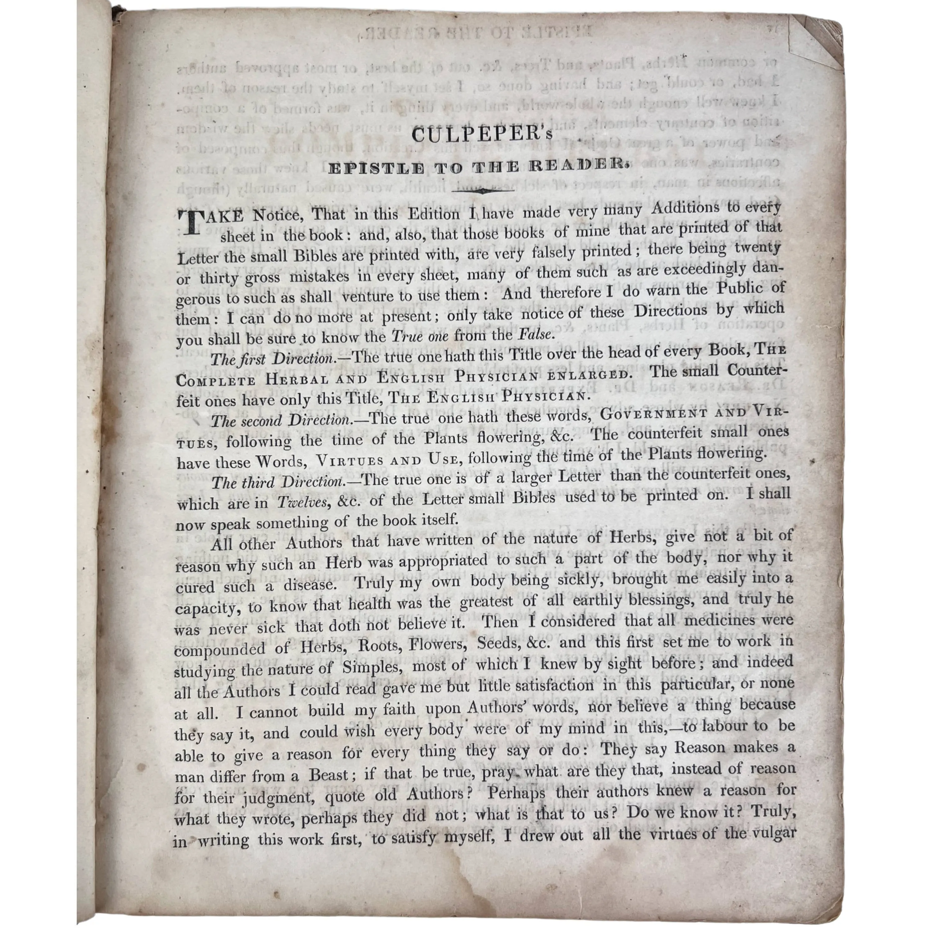 Antique 1816 Edition Culpepers Complete Herbal Book Richard Evans London