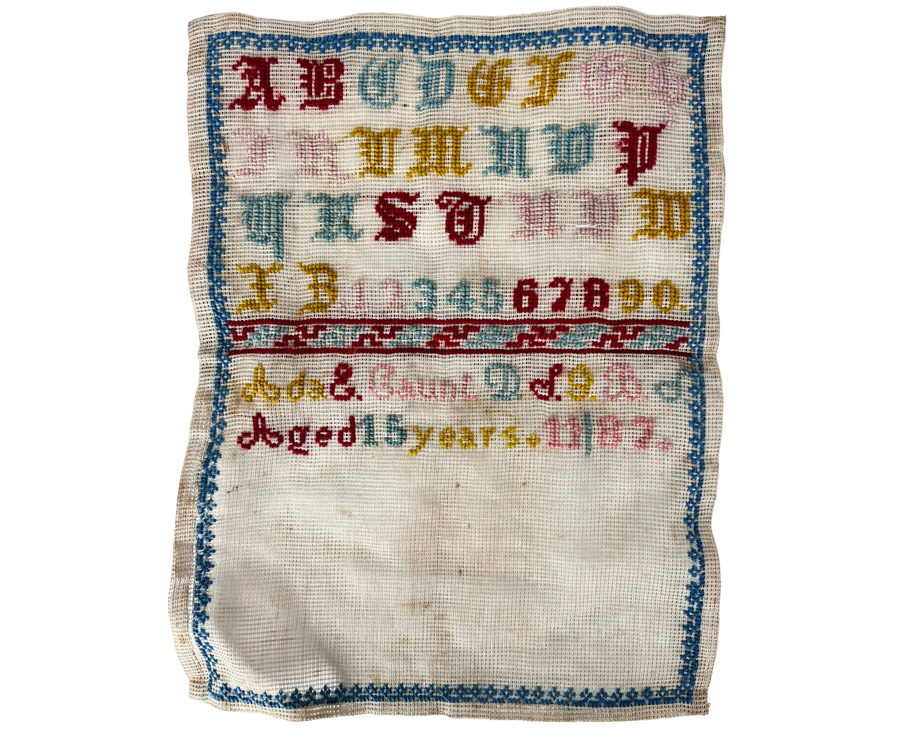 Antique 19th c Samplers by Ada Elizabeth Gaunt Needlework Embroidery 1886 - 1887