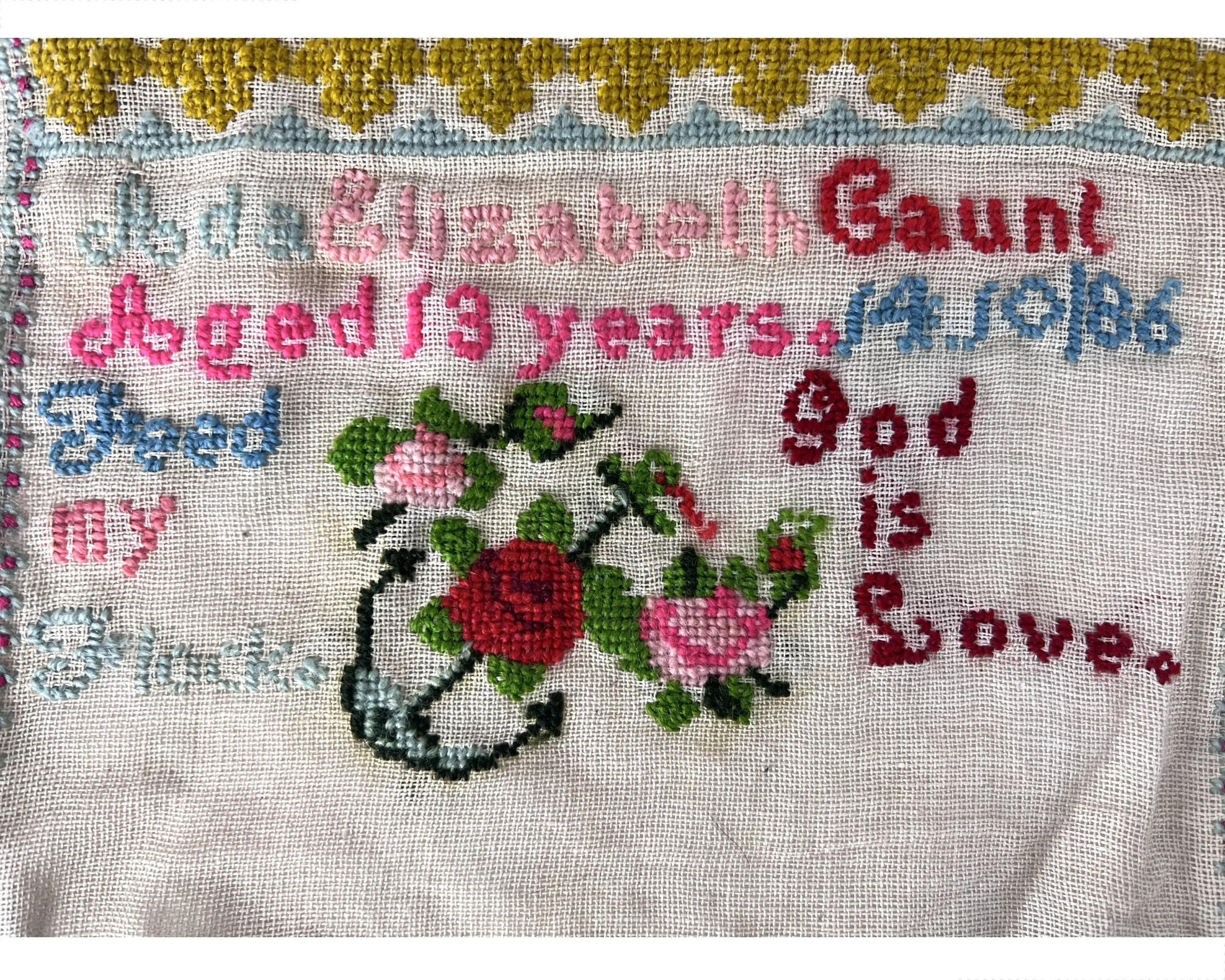 Antique 19th c Samplers by Ada Elizabeth Gaunt Needlework Embroidery 1886 - 1887
