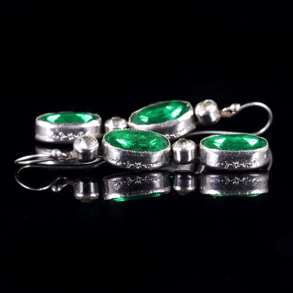 Antique Art Deco Paste Stone Drop Silver Earrings Circa 1930