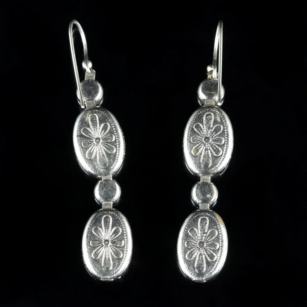 Antique Art Deco Paste Stone Drop Silver Earrings Circa 1930