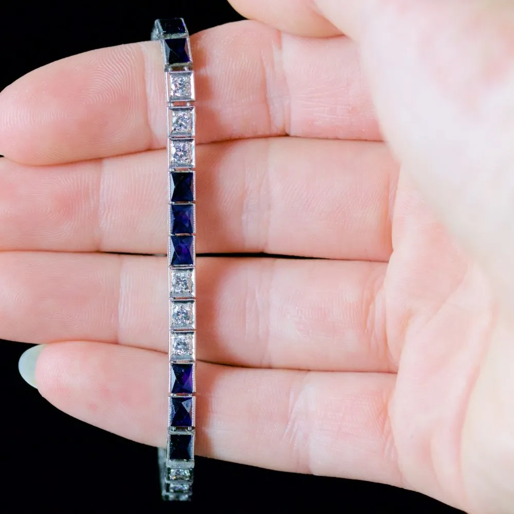 Antique Art Deco Sapphire Diamond Bracelet Gold Platinum Circa 1920