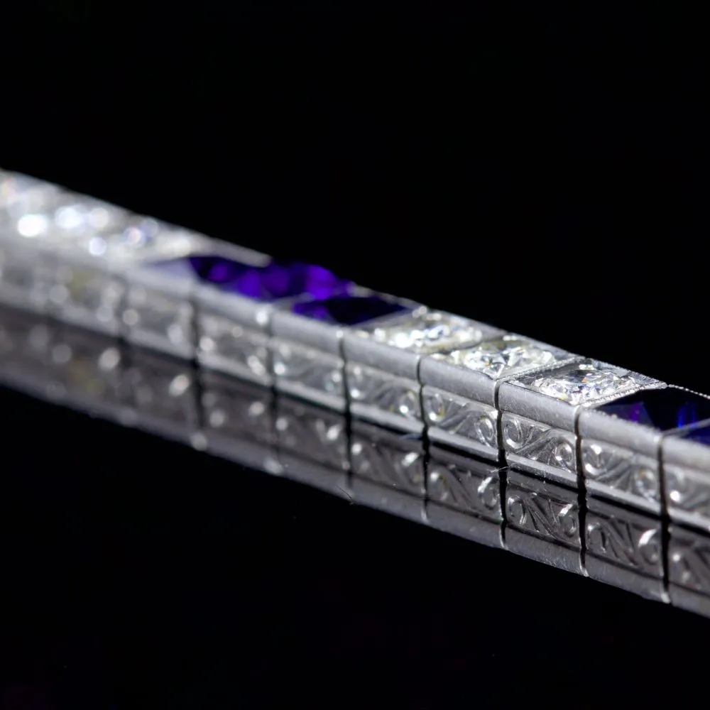 Antique Art Deco Sapphire Diamond Bracelet Gold Platinum Circa 1920