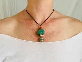 Antique Berber Silver Talisman, Amazonite, Coral and Shell Necklace. Morocco