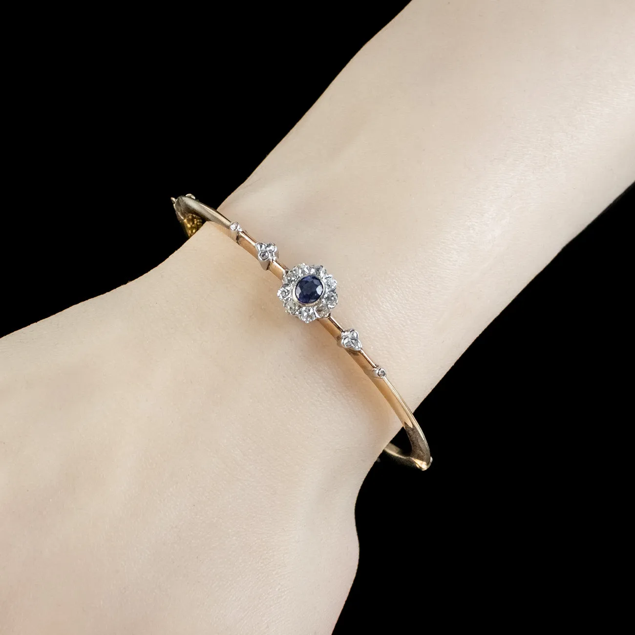 Antique Edwardian Austro-Hungarian Sapphire Diamond Daisy Bangle