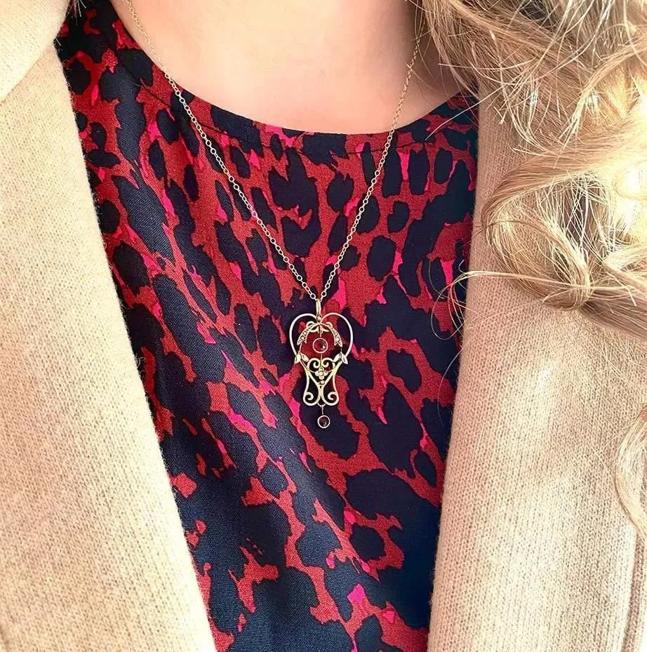 Antique Edwardian Garnet & Pearl 9ct Gold Pendant Necklace