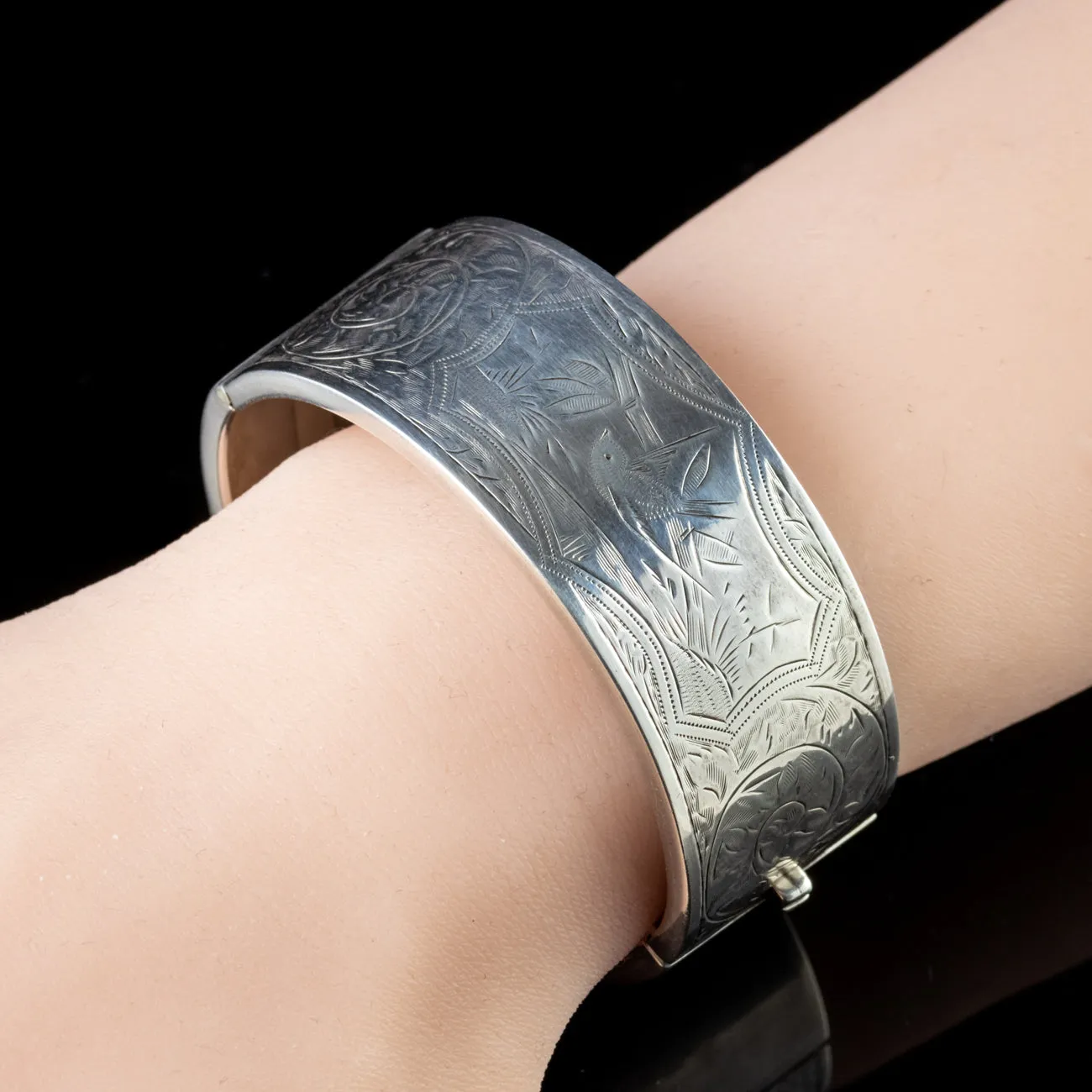 Antique Edwardian Sterling Silver Swallow Bangle Dated 1913