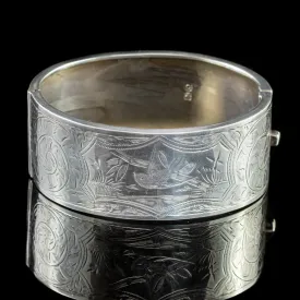Antique Edwardian Sterling Silver Swallow Bangle Dated 1913