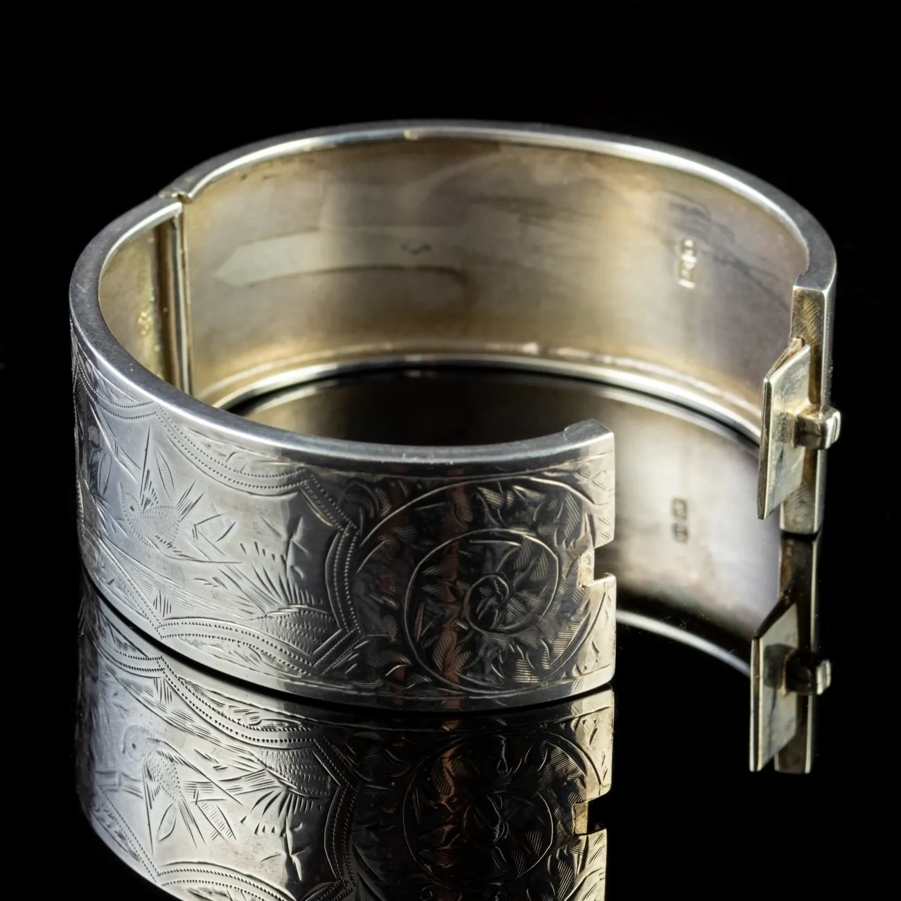 Antique Edwardian Sterling Silver Swallow Bangle Dated 1913