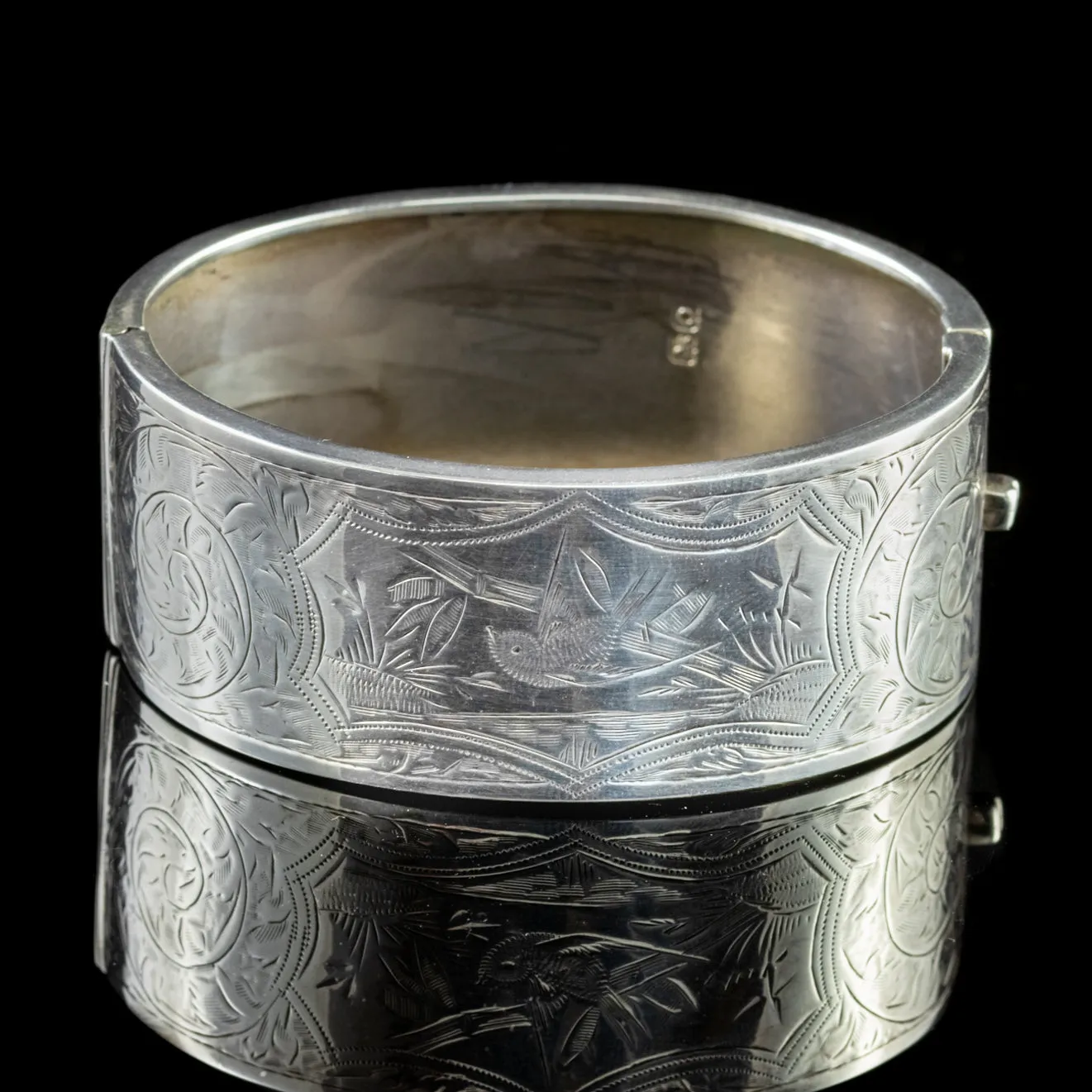Antique Edwardian Sterling Silver Swallow Bangle Dated 1913