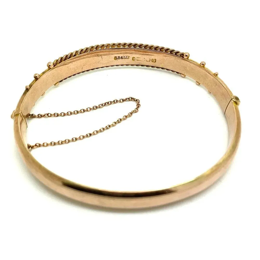 Antique George V 1919 9ct Yellow Gold Rope Bangle Bracelet