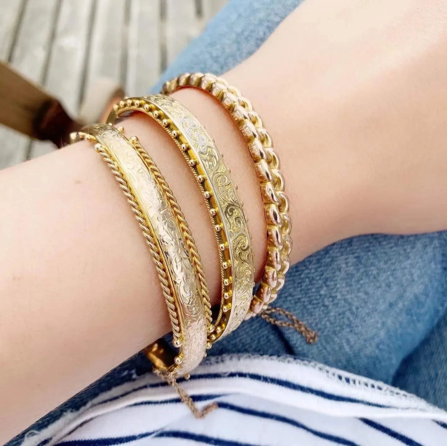 Antique George V 1919 9ct Yellow Gold Rope Bangle Bracelet