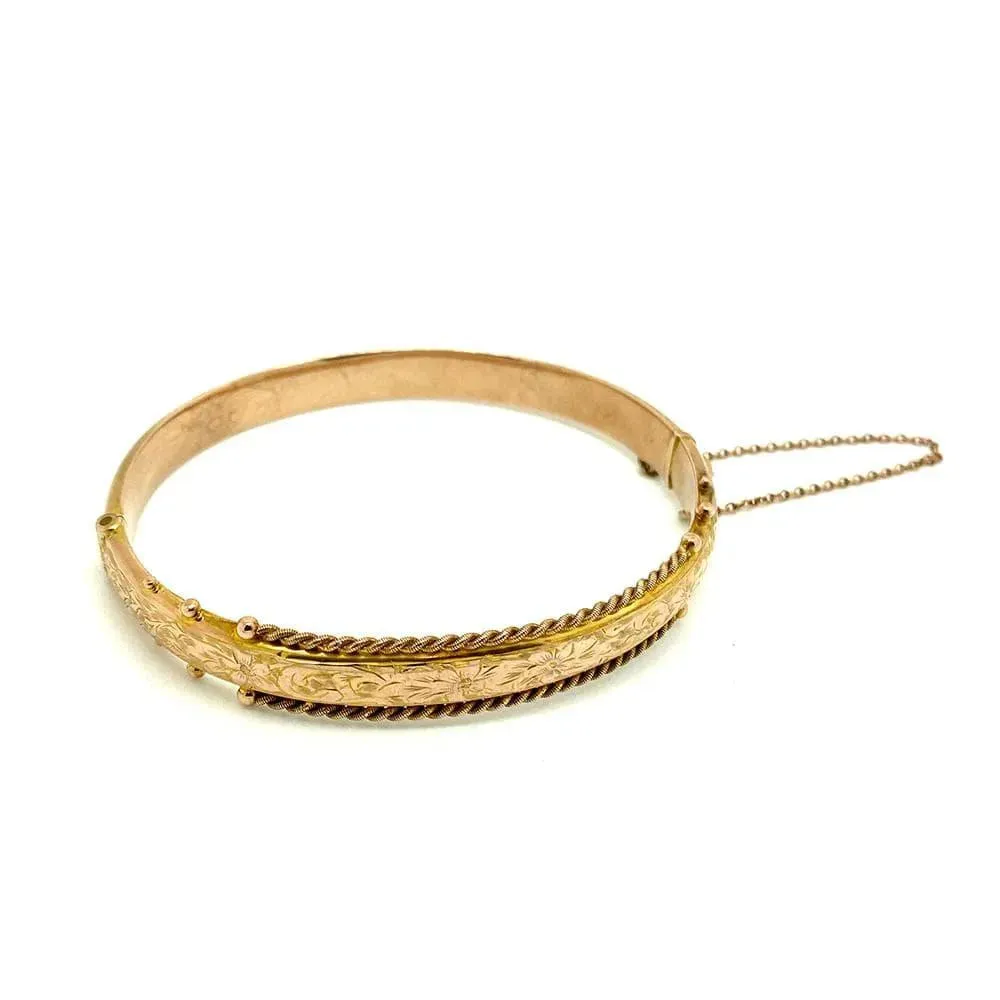 Antique George V 1919 9ct Yellow Gold Rope Bangle Bracelet