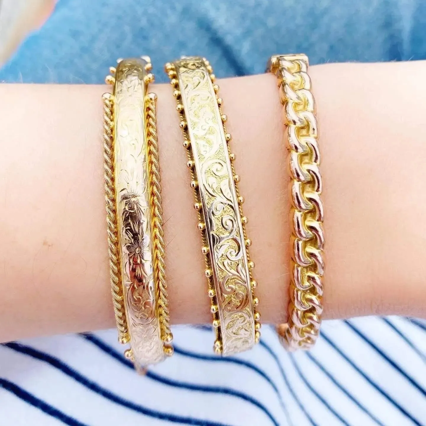 Antique George V 1919 9ct Yellow Gold Rope Bangle Bracelet