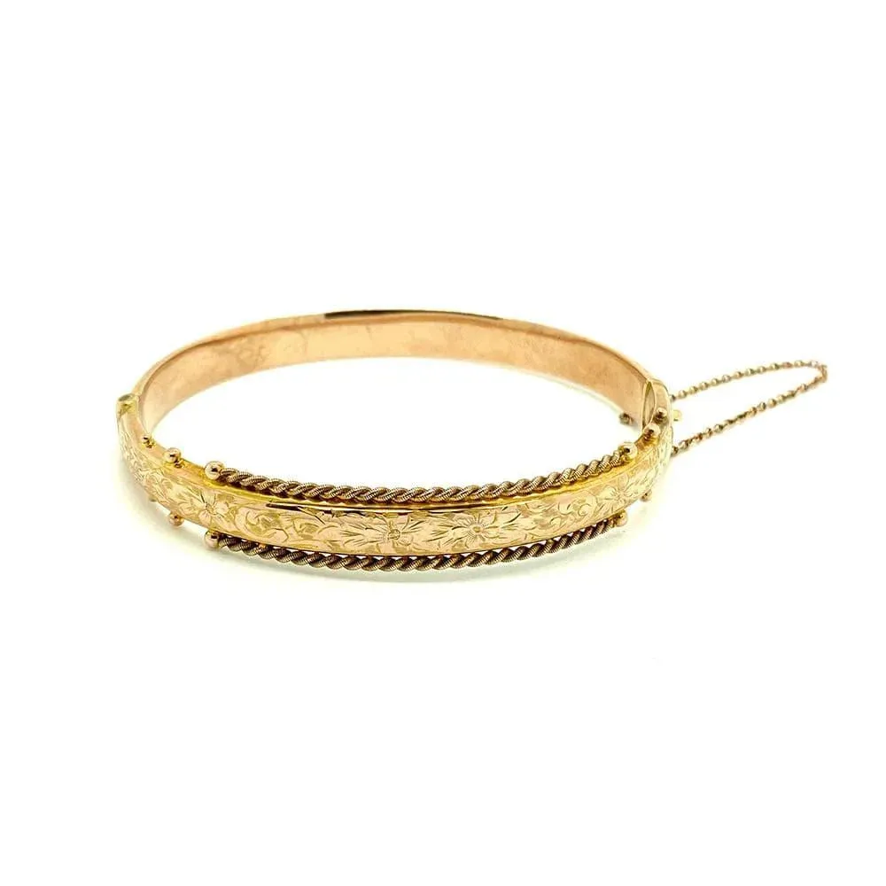 Antique George V 1919 9ct Yellow Gold Rope Bangle Bracelet