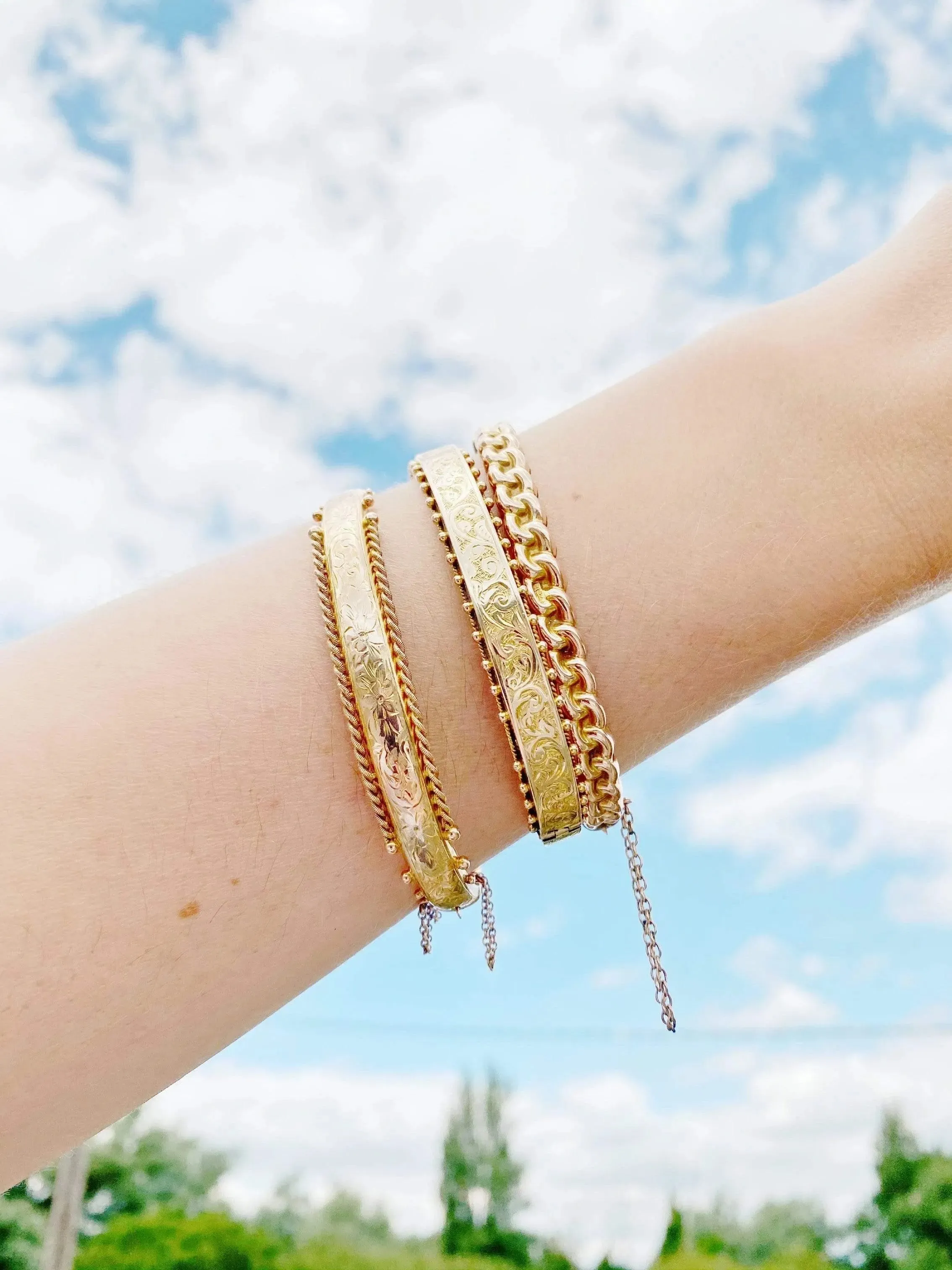 Antique George V 1919 9ct Yellow Gold Rope Bangle Bracelet