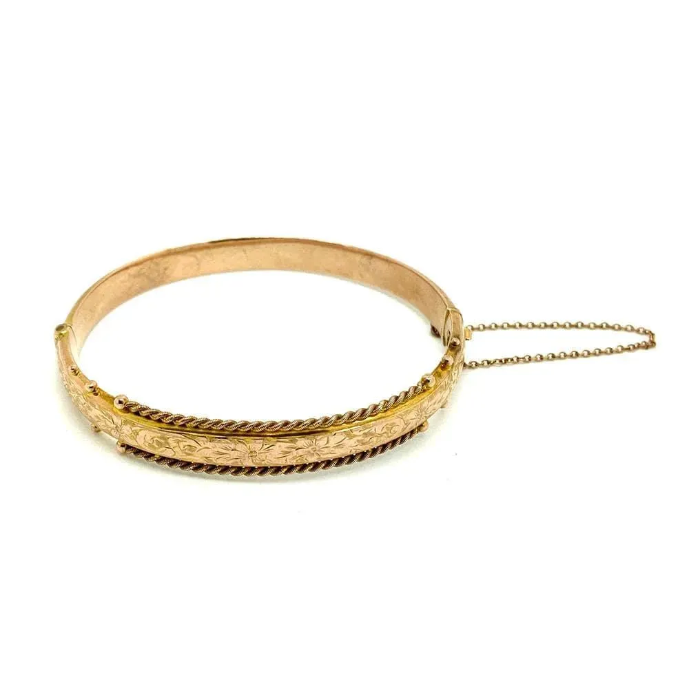 Antique George V 1919 9ct Yellow Gold Rope Bangle Bracelet