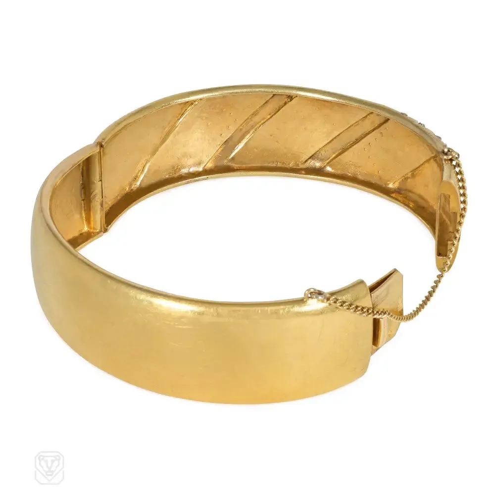 Antique gold and diamond Greek key cuff bracelet
