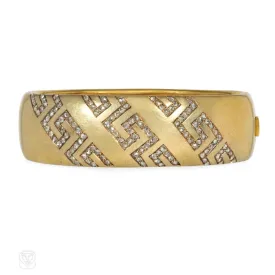 Antique gold and diamond Greek key cuff bracelet