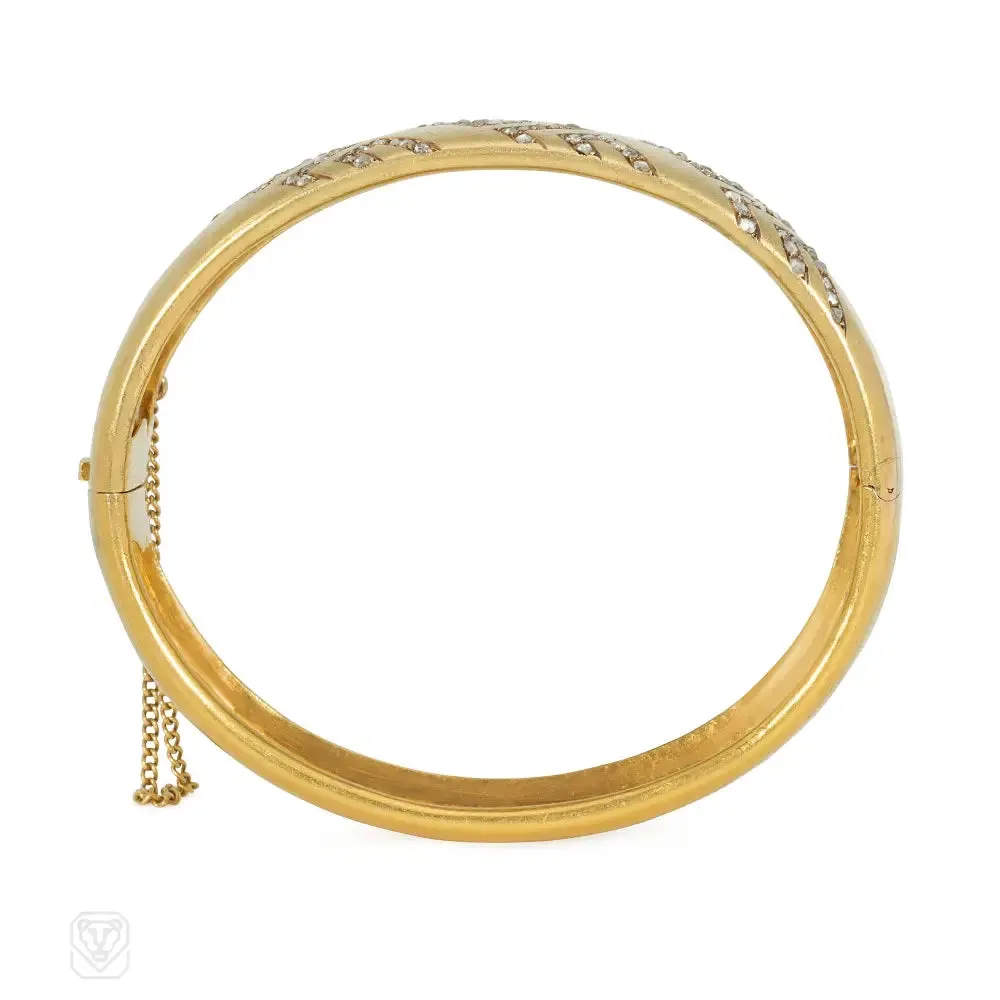 Antique gold and diamond Greek key cuff bracelet