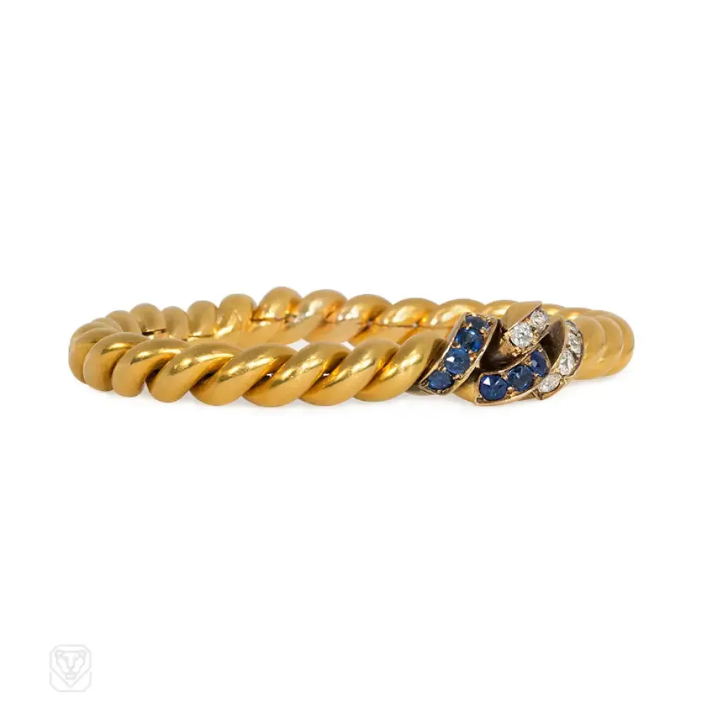 Antique sapphire and diamond knot bracelet, French import