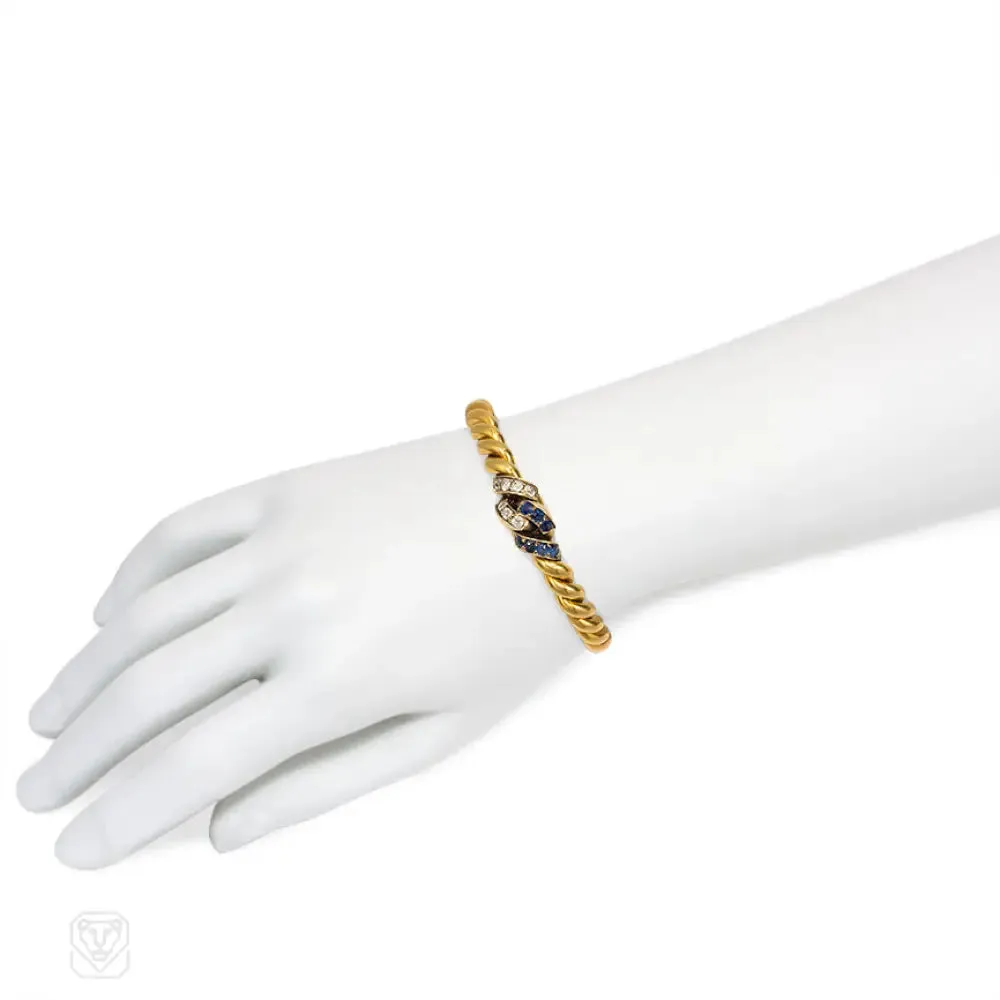 Antique sapphire and diamond knot bracelet, French import